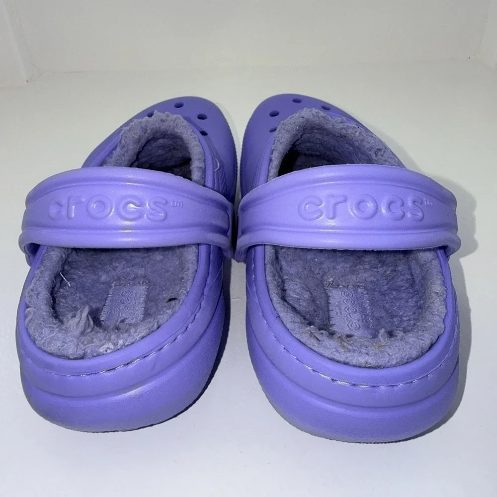Crocs Classic Lined Clogs Kids J1 Purple Fleece Winter Slip On Comfort Shoes